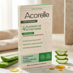 Boîte Acorelle bandes cire froide 40 bandes avec aloe vera et huile d'argan sur marbre