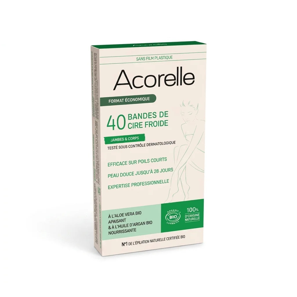 Bandes de cire froide corps bio Acorelle 40 bandes épilation naturelle