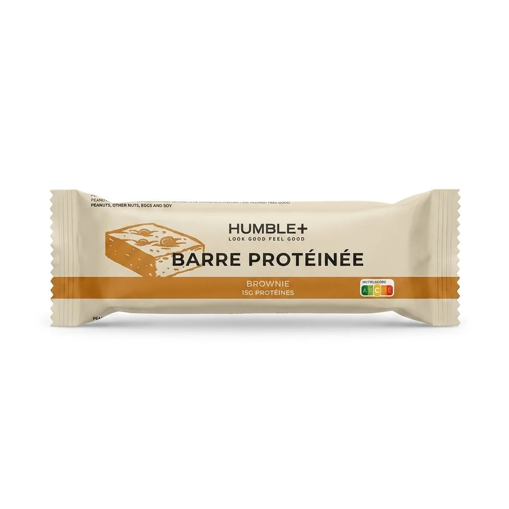 Barre protéines Brownie Humble 15g protéines emballage beige