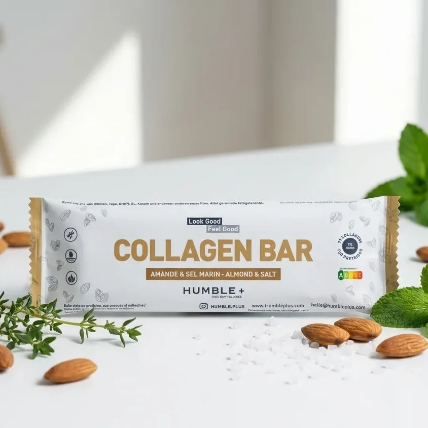 Barre Protéines Collagène Humble Amande Sel Marin avec amandes et cristaux de sel