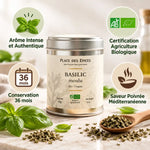Basilic Bio moulu en boîte métallique avec certifications et bénéfices - Place des épices