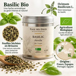 Basilic Bio 30g Place des épices - emballage certifié agriculture biologique avec feuilles séchées