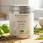 Basilic bio 30g Place des épices avec feuilles fraîches et herbes méditerranéennes