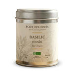 Basilic bio 30g Place des épices en boîte métallique avec étiquette botaniste