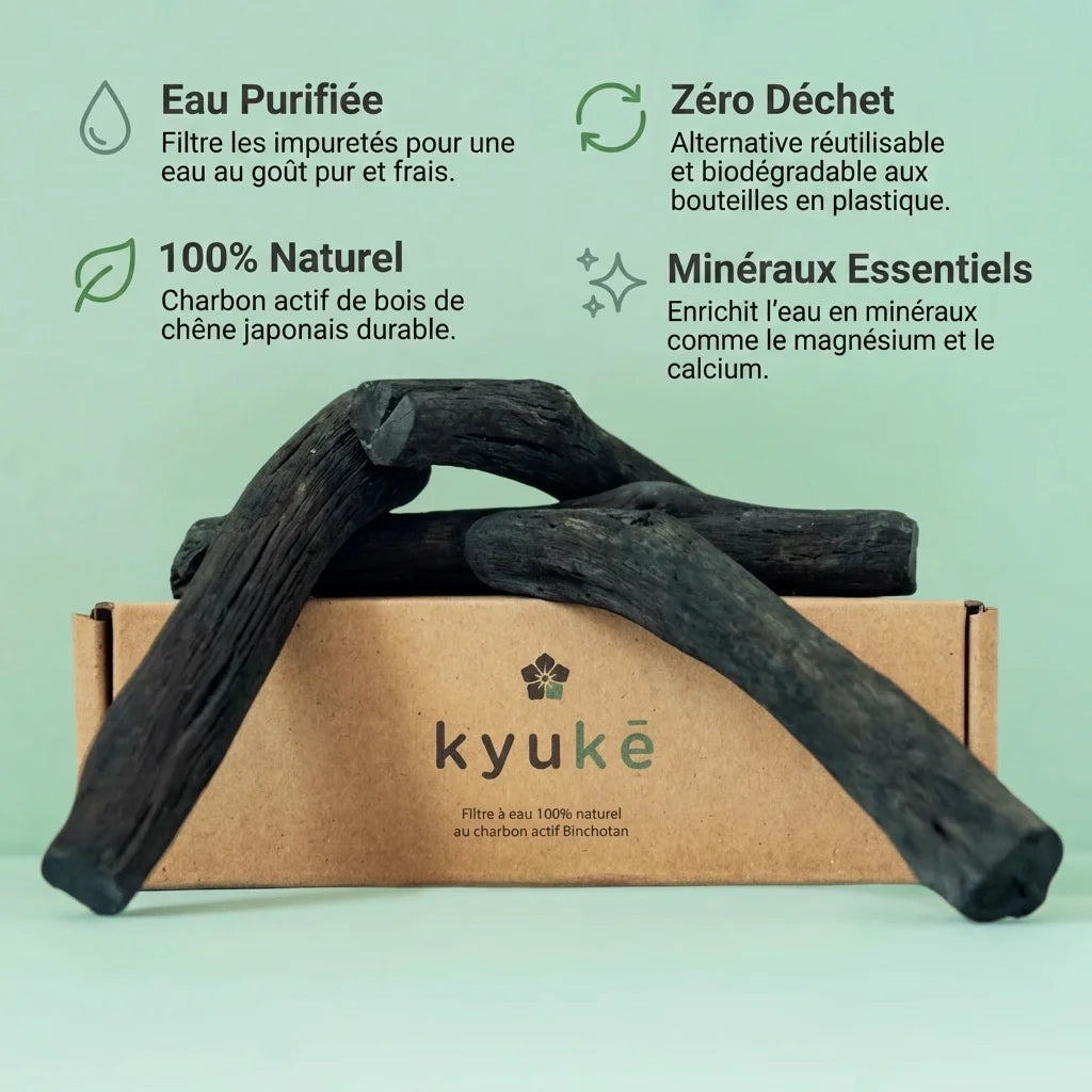 Bâton Charbon Actif Binchotan M - Kyuké eau purifiée naturelle zéro déchet