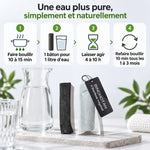 Bâton de charbon binchotan bio emballé, carafe d'eau et guide en 4 étapes pour purifier l'eau au charbon actif