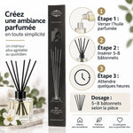 Bâtonnets diffuseur Scentchips noirs 50 pièces avec guide d'utilisation étapes application