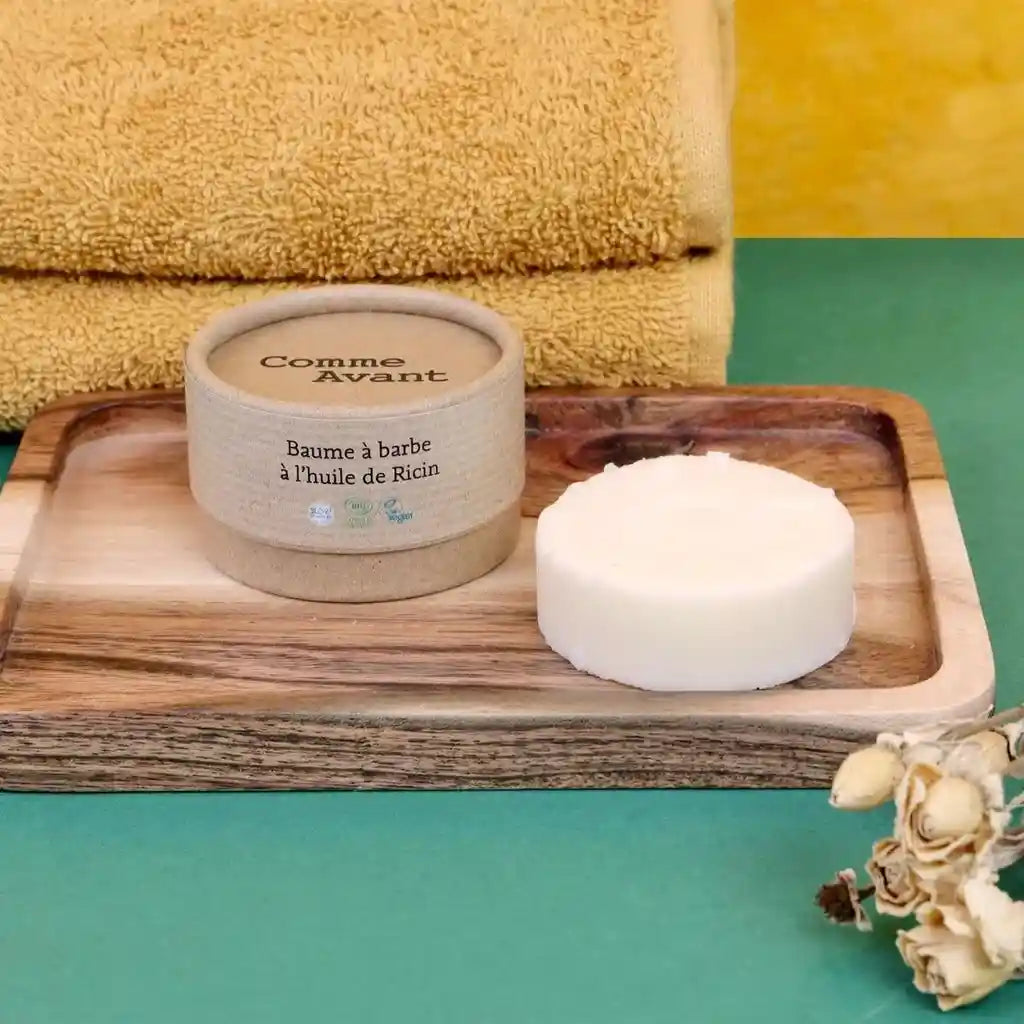 Photo d'ambiance du Baume à Barbe à l'Huile de Ricin Bio Comme Avant