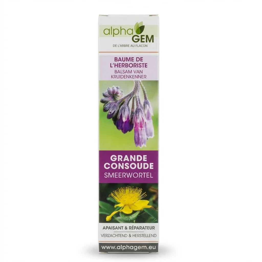 Baume à la Grande Consoude Bio Alphagem 50g réparateur sur fond blanc