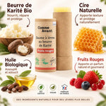 Baume à lèvres Comme Avant au beurre de karité bio, parfum fruits rouges, avec ingrédients naturels