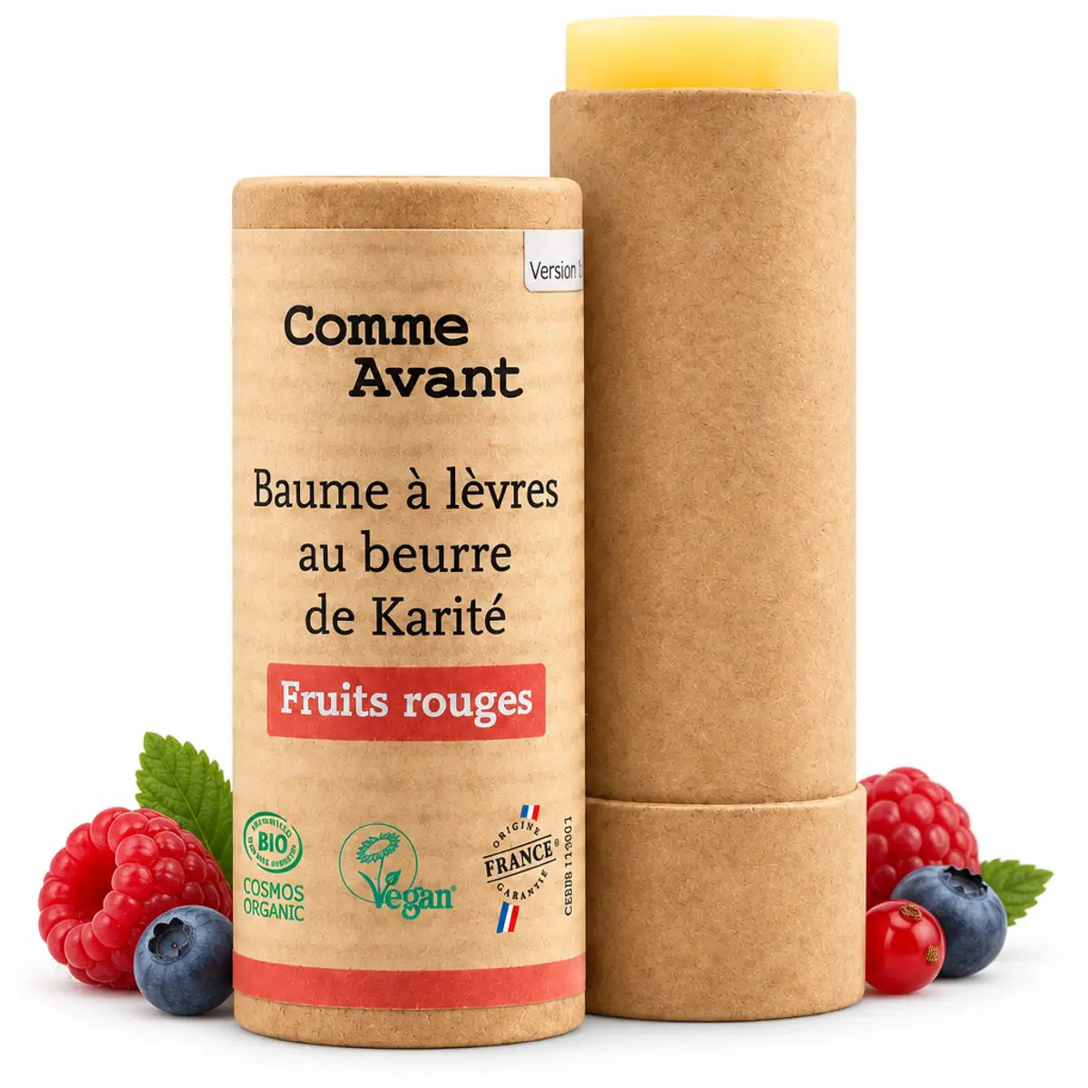 Baume à lèvres Comme Avant beurre de karité bio parfum fruits rouges tube carton