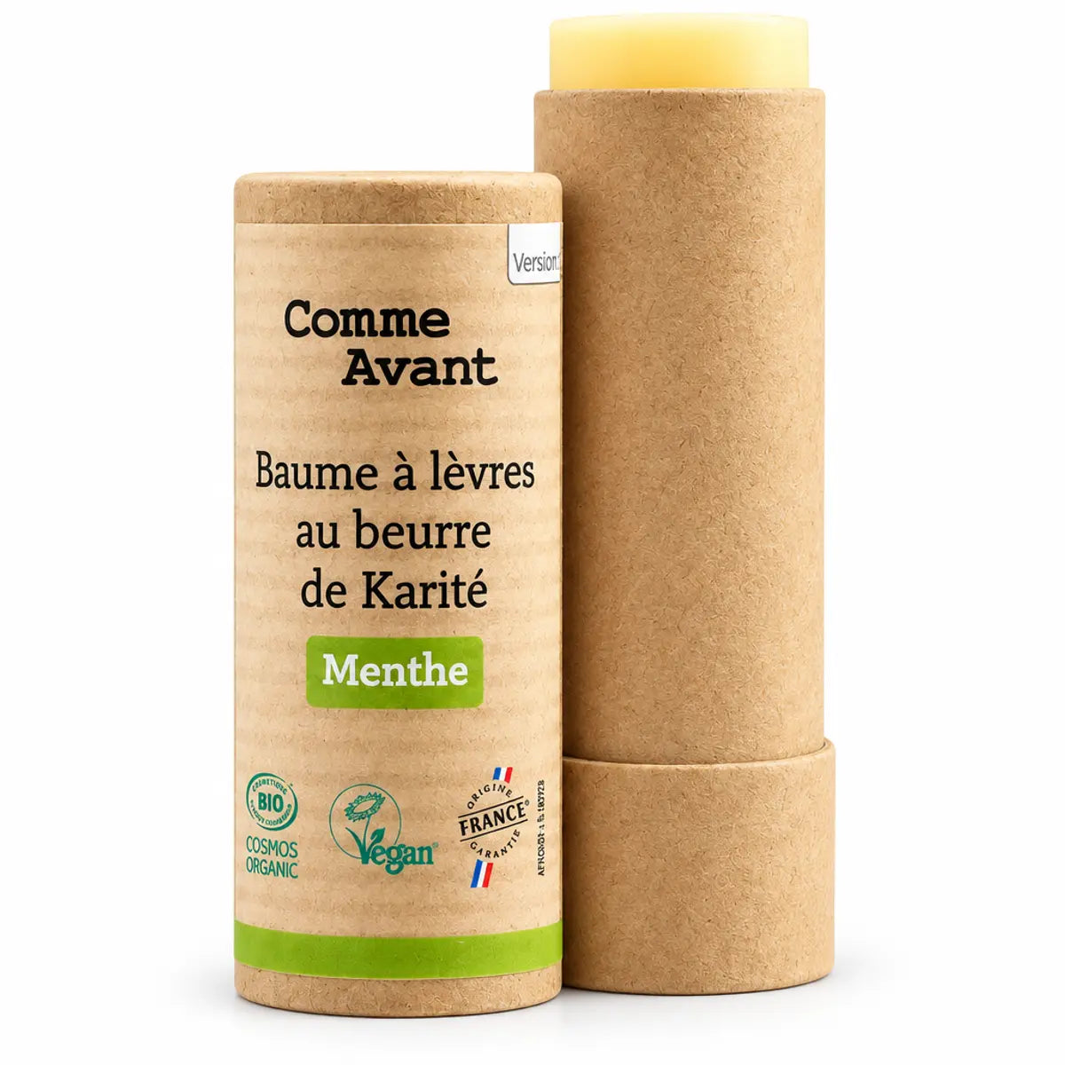 Baume à lèvres bio menthe Comme Avant en tube kraft avec capuchon crème