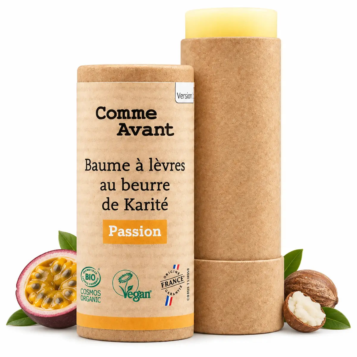 Baume à lèvres Comme Avant beurre de karité bio Passion en tube liège