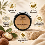 Baume à lèvres Karité Najel bio certifié avec icônes bénéfices naturels et hydratants