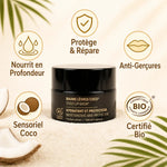 Baume à lèvres coco bio Najel nourrissant avec icônes bénéfices et certification bio
