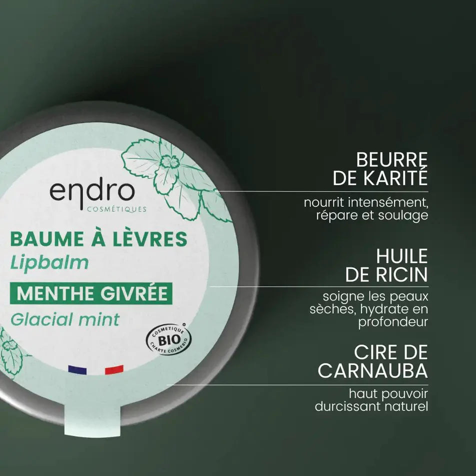 Les ingrédients du baume à lèvres menthe Endro, et leurs bienfaits