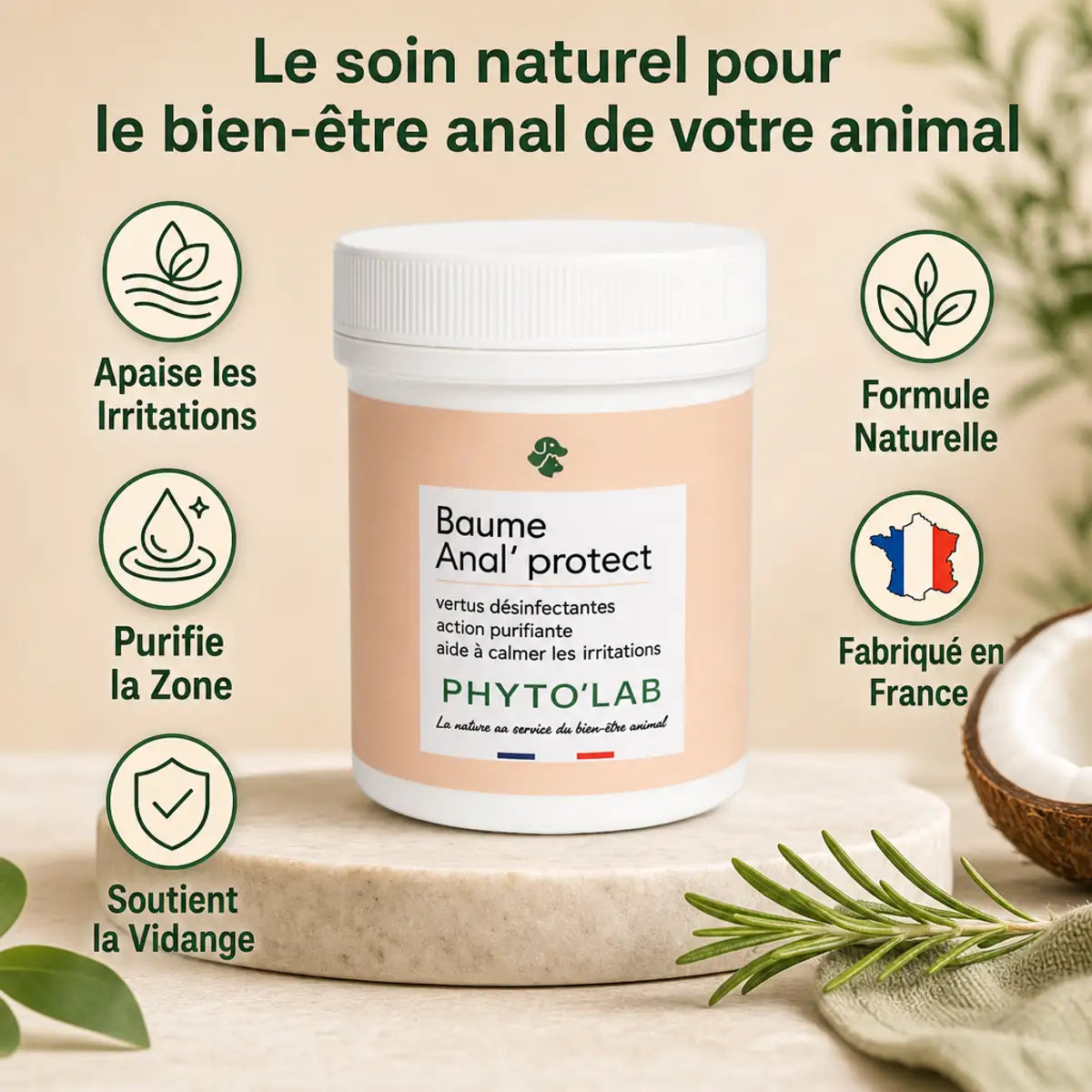 Baume Anal Protect 50g Phyto'Lab avec bénéfices santé glandes anales formule naturelle