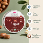 Baume Beurre de Karité Argan Emma Noël 140g avec infographie bénéfices nutrition intense peau souple