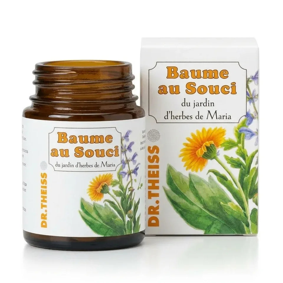 Baume au Souci Dr Theiss 100ml pot verre ambré avec étiquette calendula