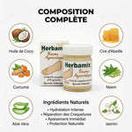 Baume Ayurvédique Herbamix 20g avec ingrédients naturels : Coco, Cire d'Abeille, Curcuma, Neem, Aloe Vera, Jasmin