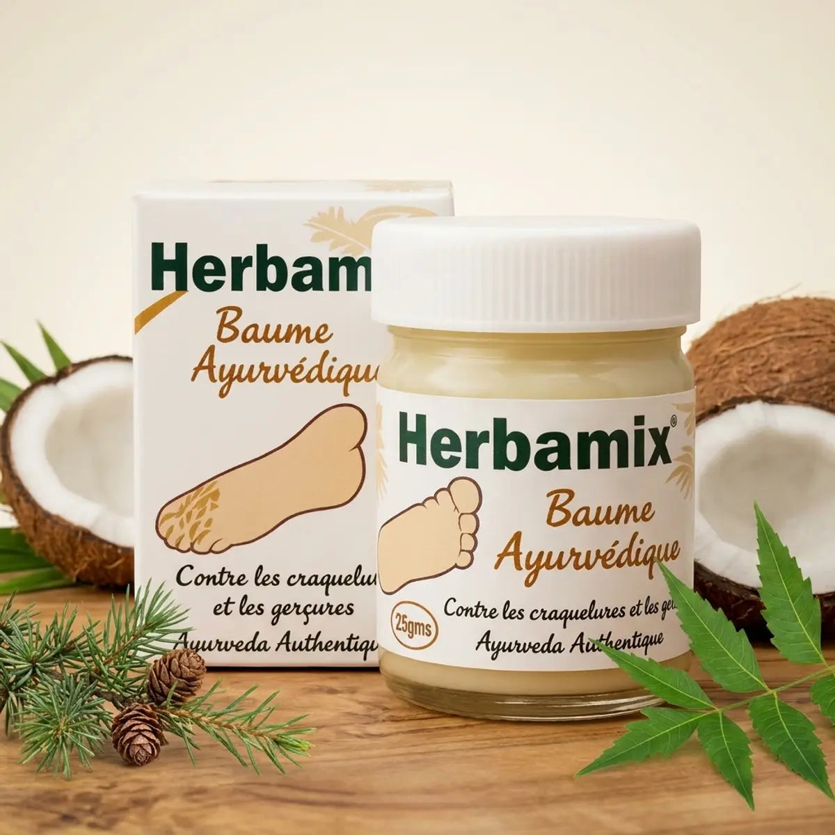 Baume Ayurvédique Herbamix 20g avec ingrédients naturels noix coco et neem