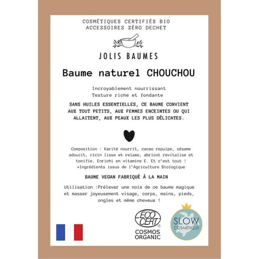 Liste des ingrédients du baume naturel chouchou de la marque jolies baumes