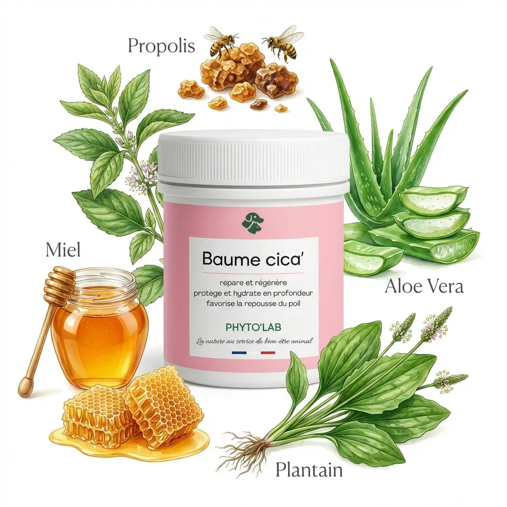 Baume Cica Phyto'Lab pour chiens et chats avec miel, propolis, aloe vera et plantain