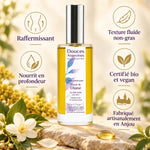 Baume de Diane bio Douces Angevines en bouteille avec bénéfices : raffermissant, nourrissant, texture fluide, vegan