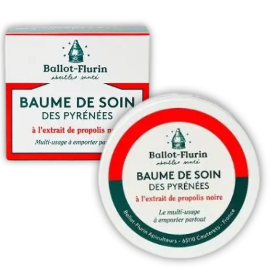Un baume de soin des Pyrénées de la marque Ballot Flurin et son emballage carton
