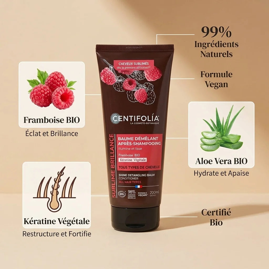 Baume démêlant Centifolia 200ml avec framboise bio, kératine végétale et aloe vera