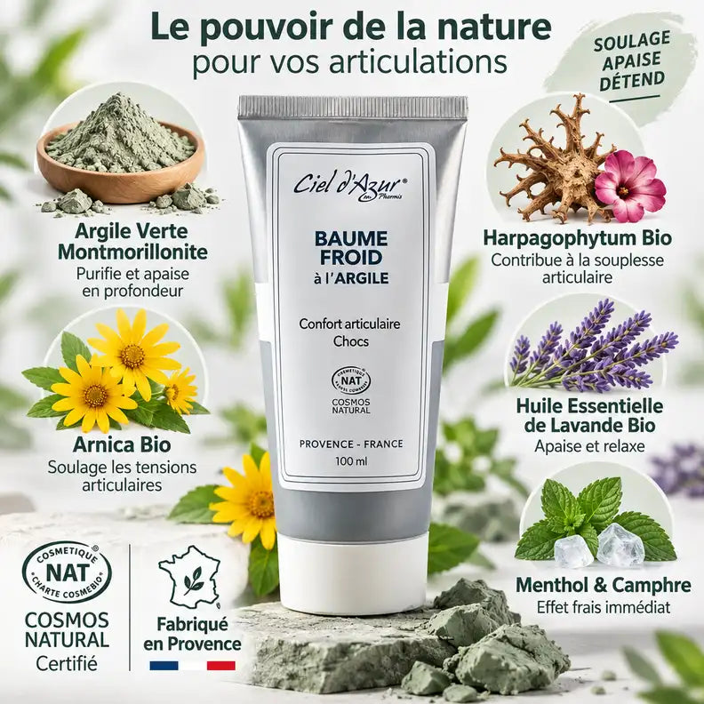Baume froid Ciel d'azur à l'argile 100ml avec ingrédients naturels bio certifiés
