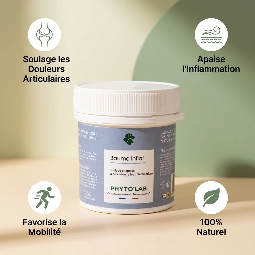 Baume Phyto'Lab anti-inflammatoire chien chat avec bénéfices articulations et mobilité naturelle