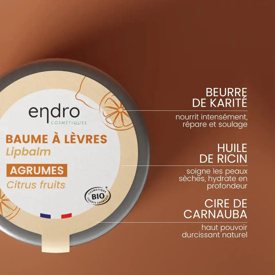Les ingrédients du Baume à lèvres bio – agrumes - Endro, et leurs bienfaits