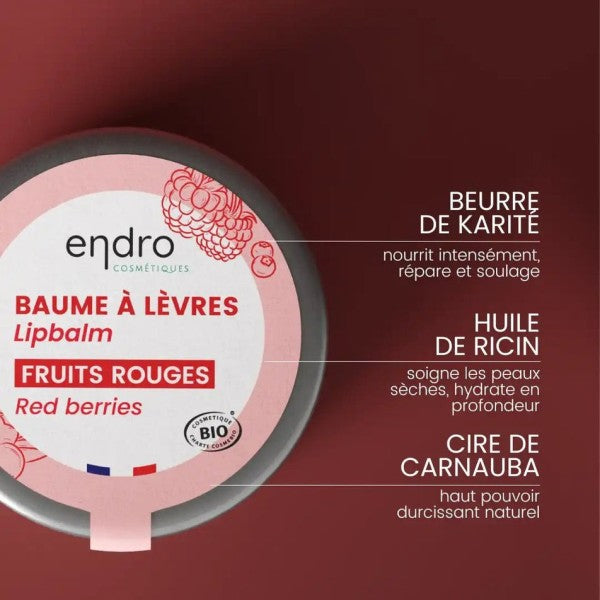 Les ingrédients du Baume à lèvres bio – fruits rouges - Endro, et leurs bienfaits