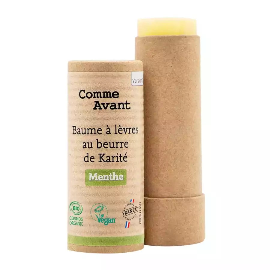 Un baume à lèvre au beurre de karité à la menthe de la marque Comme Avant