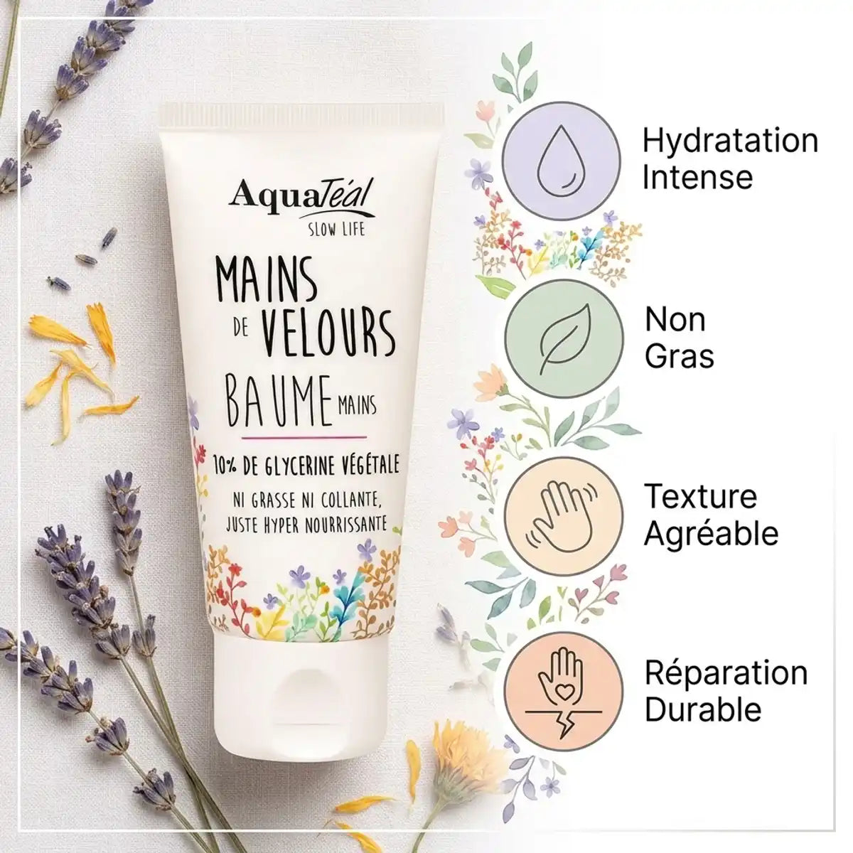 Baume Mains Aquatéal 45ml - Hydratation intense, non gras, réparation durable