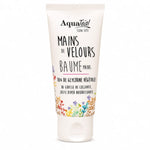 Baume Mains Aquatéal 45ml tube crème avec logo et illustrations botaniques sur fond blanc