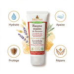 Baume Mains Ballot-Flurin Bio 75ml avec icônes hydrate, apaise, protège, répare sur fond blanc