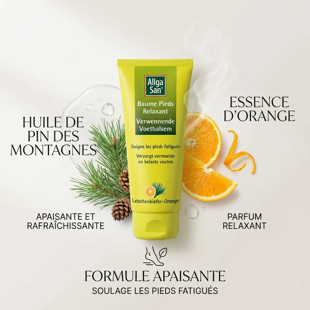 Baume pieds relaxant Allga San 100ml avec ingrédients naturels pin et orange