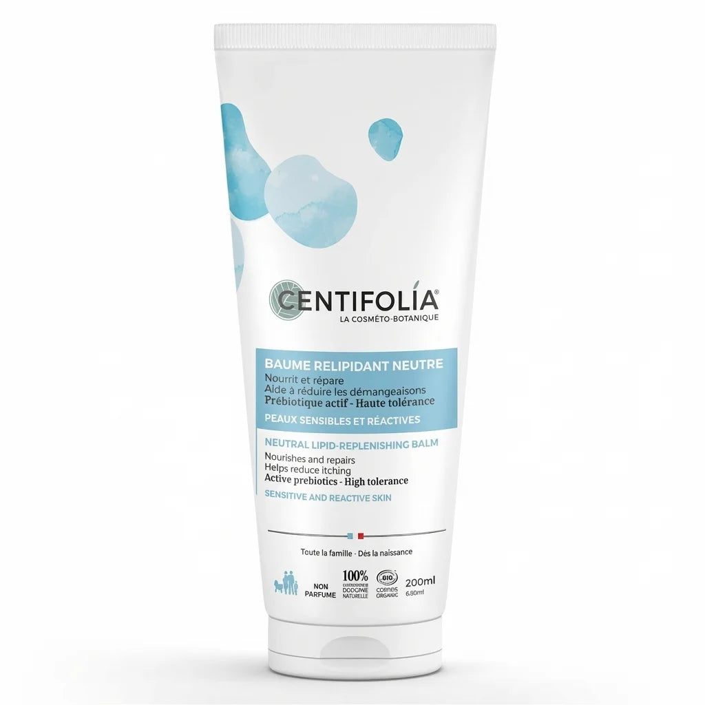 Baume Relipidant Neutre Bio Centifolia 200ml tube blanc hydratant apaisant