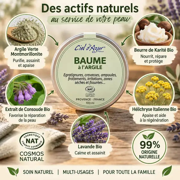 Baume réparateur à l'Argile 100ml Ciel d'Azur avec ingrédients naturels certifiés