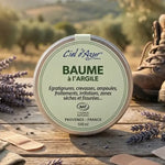 Baume réparateur Ciel d'Azur à l'argile 100ml entouré de lavande et accessoires outdoor