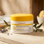 Baume Riche Florame 180ml bio visage et corps en pot avec couvercle jaune sur surface naturelle