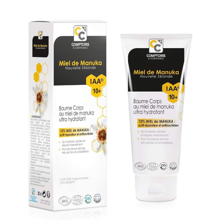 Un baume ultra hydratant bio au miel de Manuka Iaa10+ de 200 ml de la marque Comptoirs et compagnies