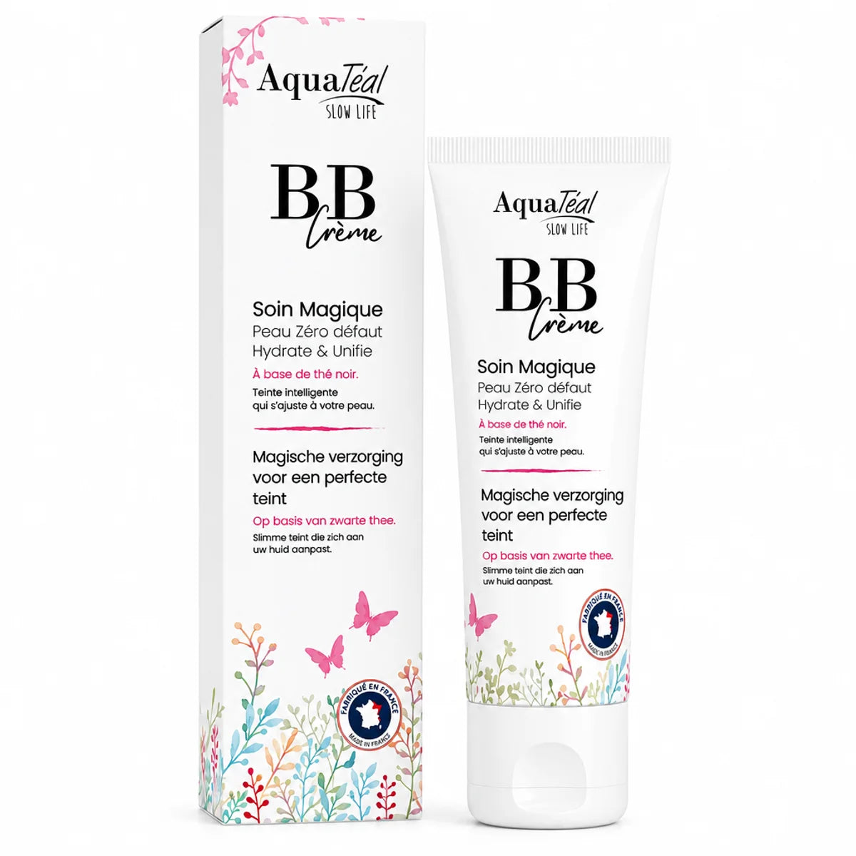 Tube BB Cream Zéro Défaut 40ml Aquatéal blanc sur fond blanc, cosmétique Fabriqué en France