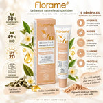 BB Crème 5 en 1 Bio Claire Florame 40ml avec ses 5 bénéfices : hydrate, matifie, unifie, illumine, protège