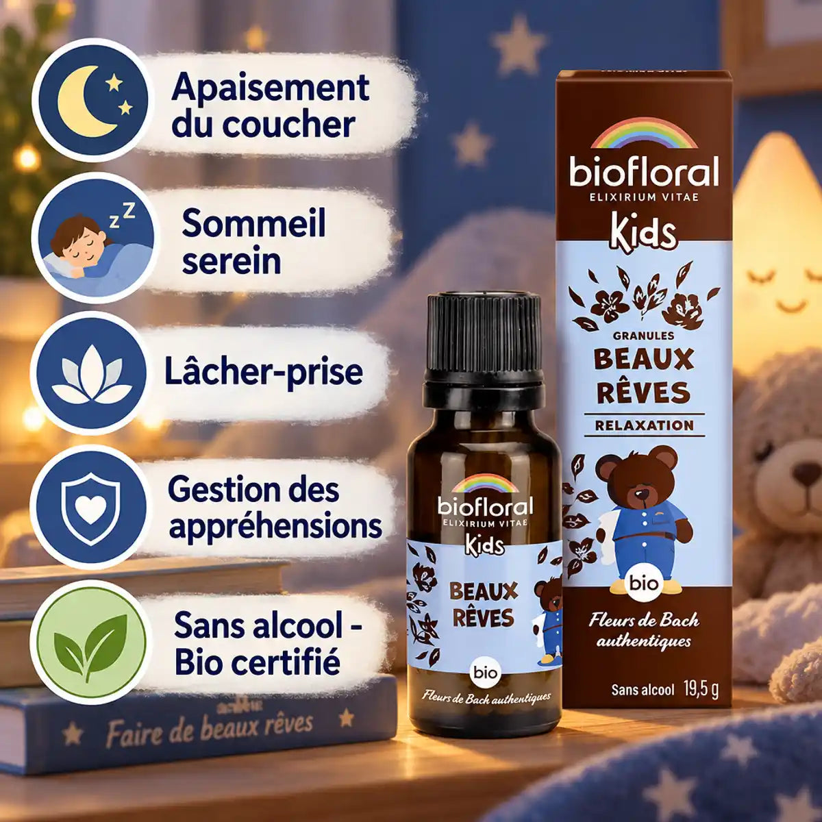 Biofloral Beaux rêves granules enfants bio - Sommeil serein et apaisement du coucher naturel
