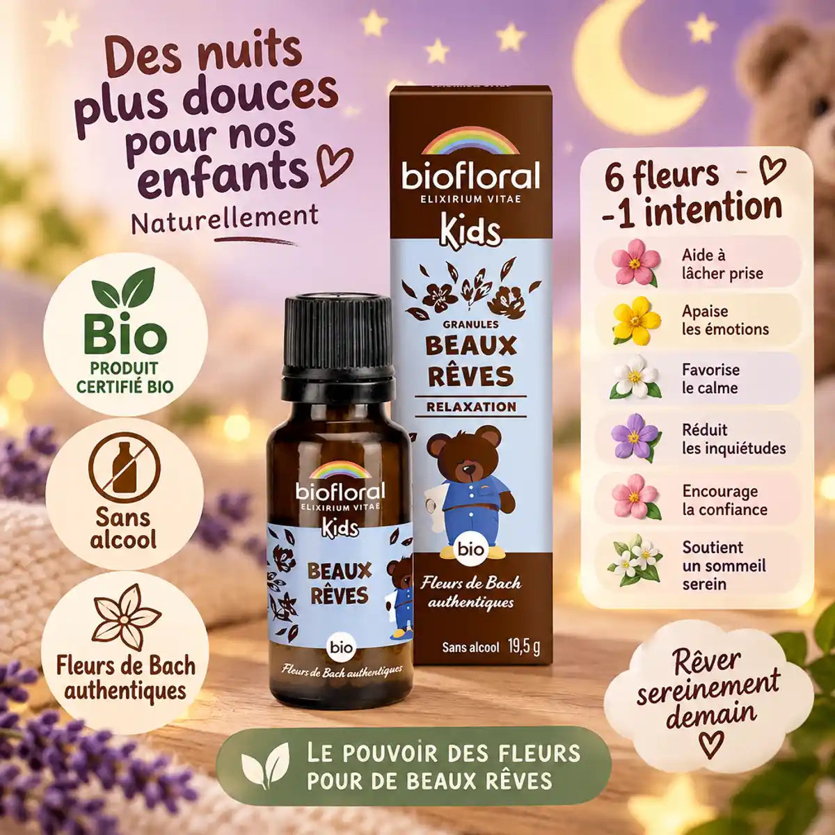 Beaux Rêves Biofloral granules enfants bio sans alcool - Fleurs de Bach authentiques 19,5g