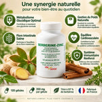 Berbérine 350mg VitalOsmose 120 gélules avec bénéfices santé: glycémie, poids, digestion, cœur, immunité