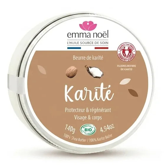 Beurre de Karité Bio 140g Emma Noël en pot blanc avec étiquette beige
